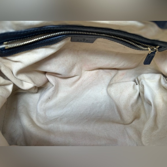 Gucci Vintage Blue & Gold Canvas & Leather Satchel . NO CROSSBODY STRAP. - Picture 9 of 13